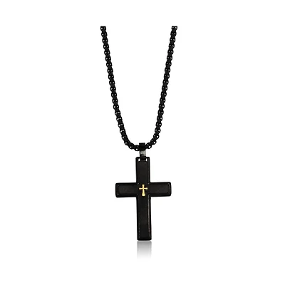 Metallo Stainless Steel Gold Brushed Cross Necklace