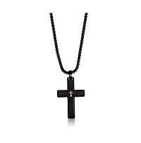 Metallo Stainless Steel Gold Brushed Cross Necklace