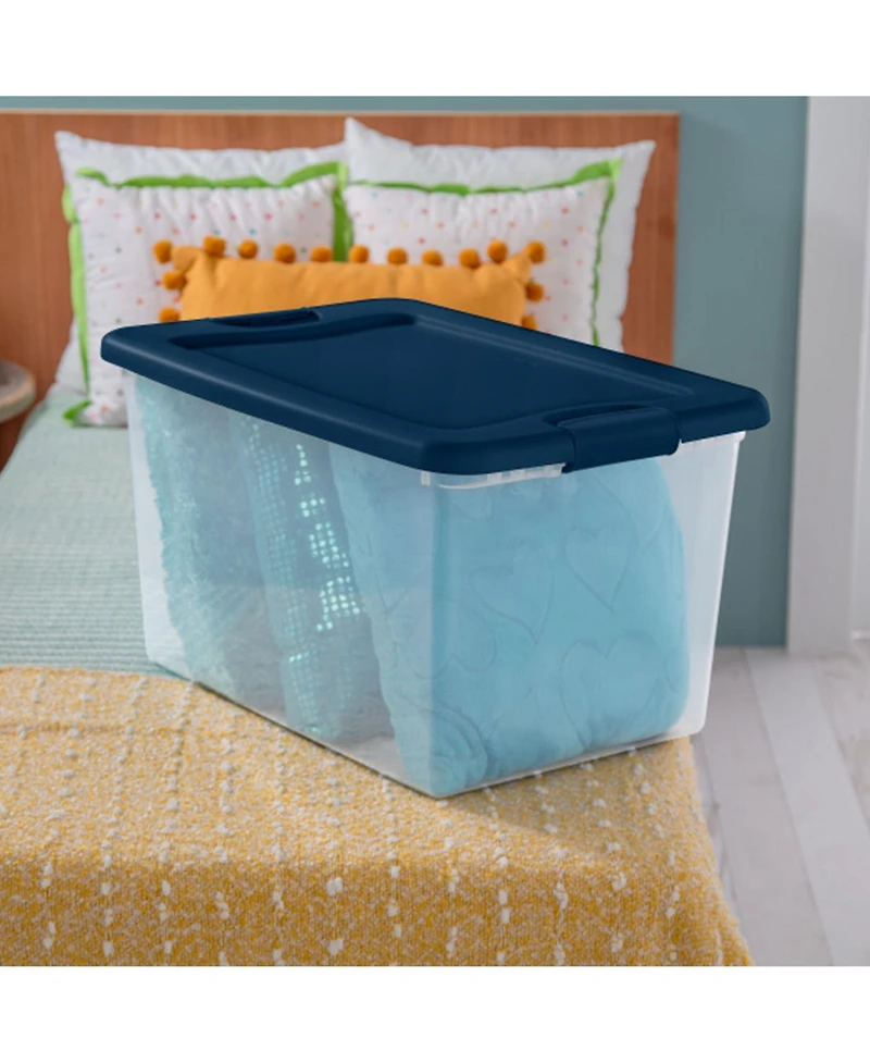 Sterilite 64 Quart Latching Plastic Storage Container Tote, Marine Blue, 12 Pack