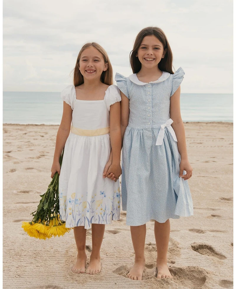 Hope and Henry Little Big Girls' Ruffle Sleeve Linen Dress with Peter Pan Collar