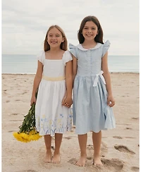 Hope and Henry Little Big Girls' Ruffle Sleeve Linen Dress with Peter Pan Collar