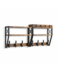 Yigii Upgraded 32" Wall Mount Coat Rack 4 in 1 with Shelf 12 Hooks Entryway Organizer Mail Holder
