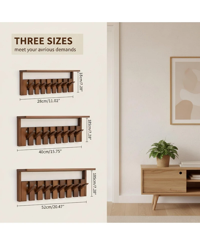 Yigii Wall Mounted Wooden Coat Rack with Shelf Heavy Duty Entryway Organizer Solid Wood Display Storage