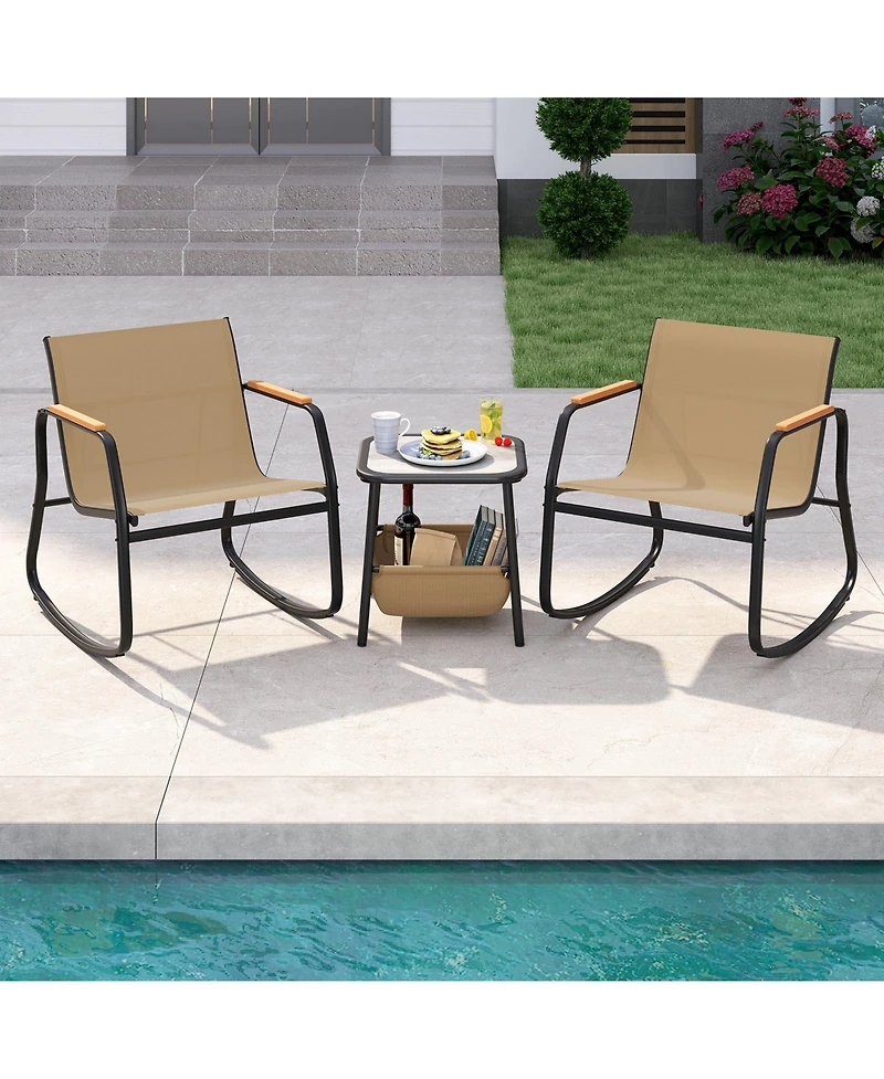 Slickblue 3 Piece Rocking Bistro Chairs and Side Table Set with Storage Bag