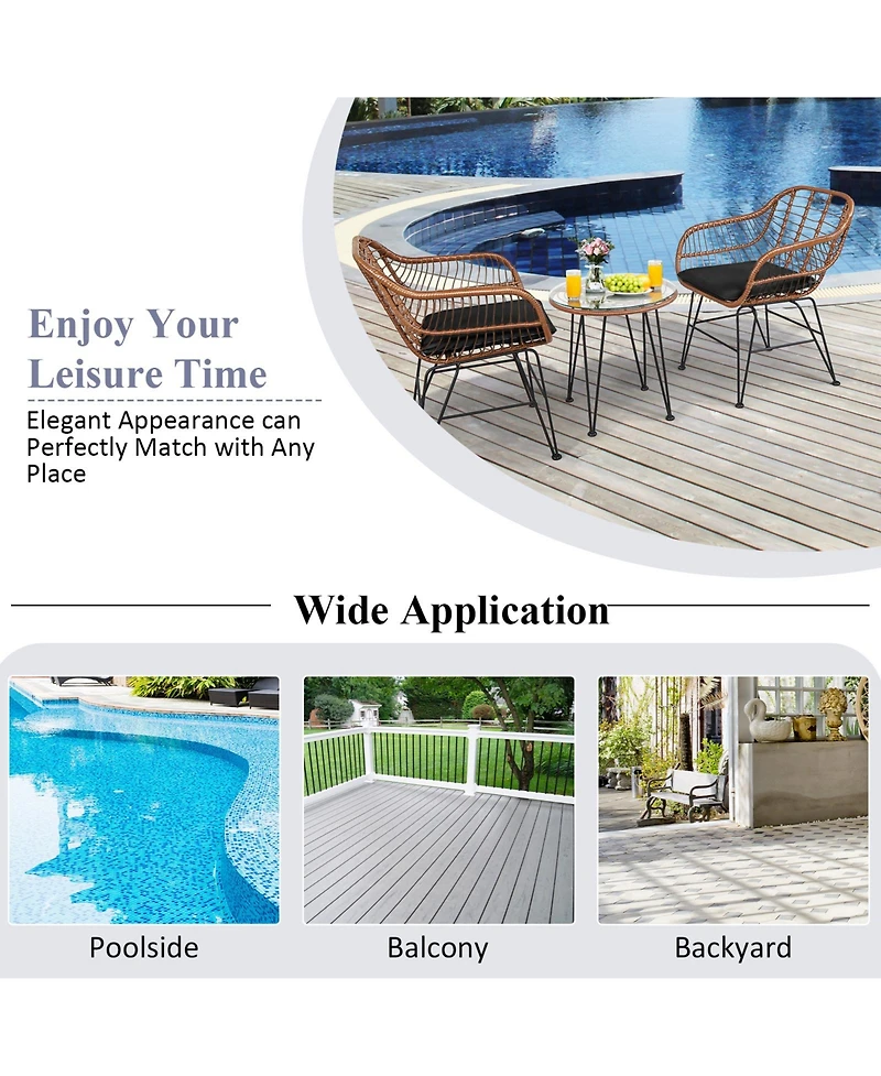 Slickblue Rattan Bistro Set 3 Piece Patio Furniture with Cushions