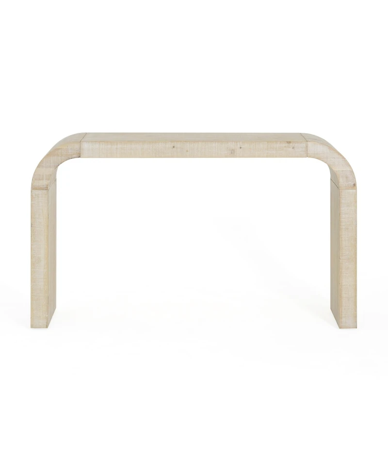 Flynama 52in Wood Console Table Curved Edge Cedar Veneer Natural For Entryway Living Room