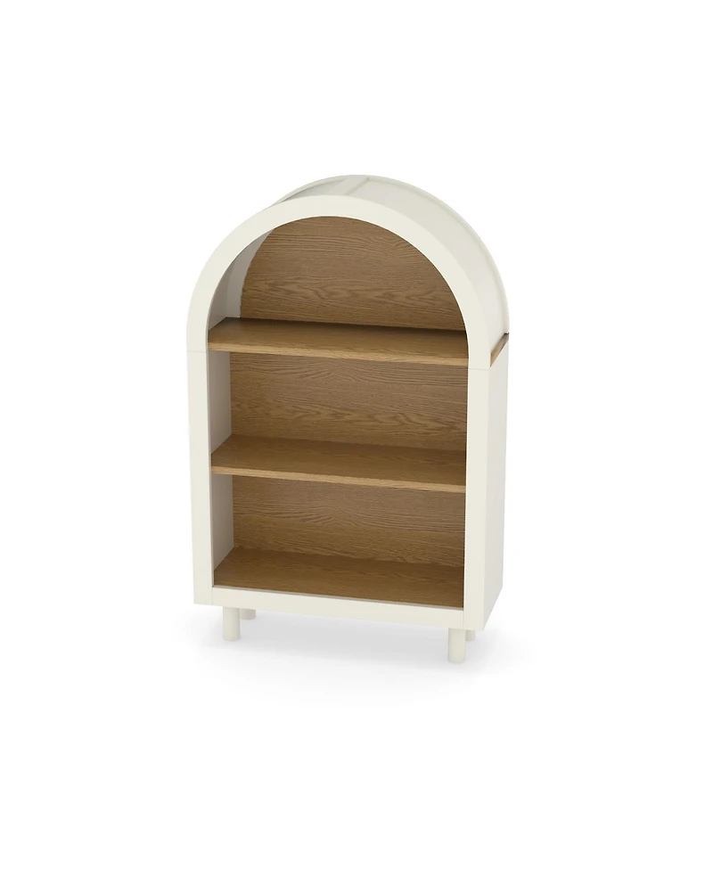 Flynama Arched Top 3 Tier Wooden Storage Bookcase Woodgrain For Living Room Bedroom