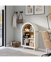 Flynama Arched Top 3 Tier Wooden Storage Bookcase Woodgrain For Living Room Bedroom