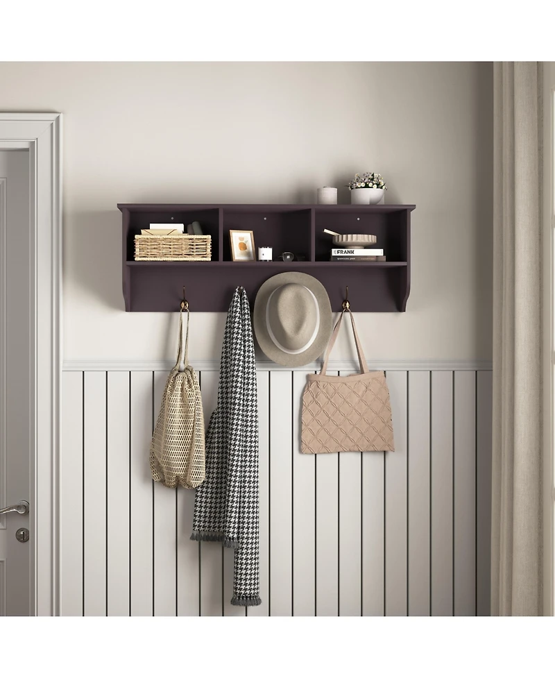 Flynama Wall Mounted Entryway Coat Rack 4 Dual Hooks Wooden Storage Shelf