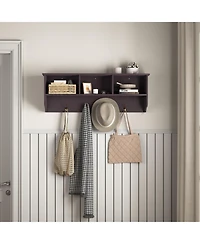 Flynama Wall Mounted Entryway Coat Rack 4 Dual Hooks Wooden Storage Shelf