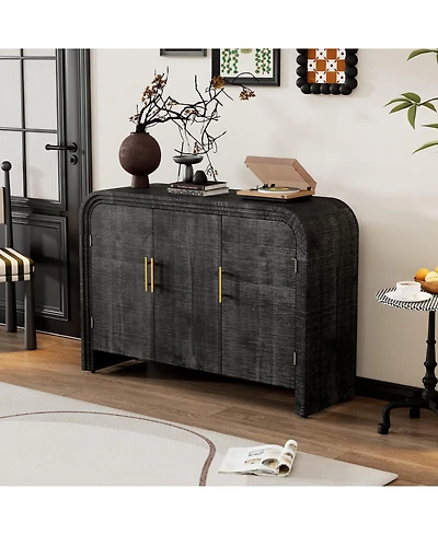 Flynama Retro Minimalist Curved Sideboard Gold Handles Adjustable Shelves Antique