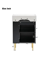 Casainc 21.6" Bathroom Vanity with Ceramic Sink, Bathroom Storage Cabinet with Right Side Storage
