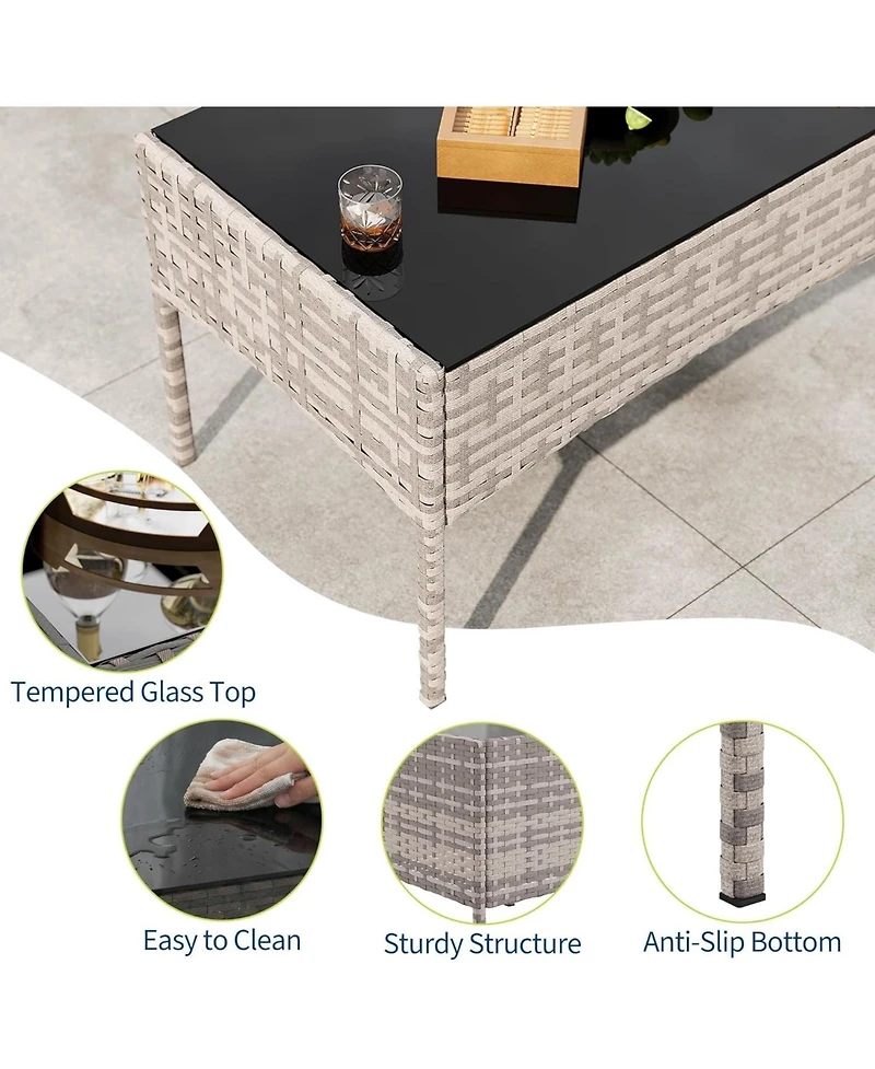 gaomon 4-Piece Patio Furniture Set, Rattan Outdoor Furniture with Upholstered Sofa, 2 Chairs and Coffee Table, Modern Conversation Bistro Set