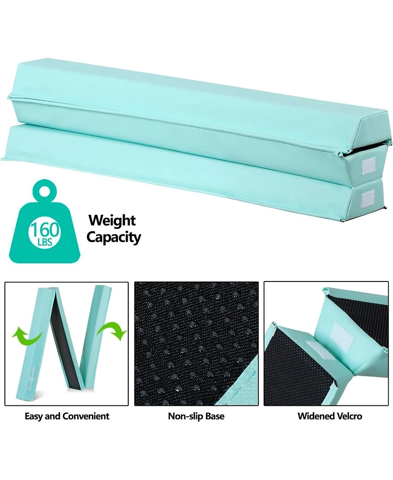 Zeny 9ft Folding Gymnastics Balance Beam for Kids, Floor Balance Beam Bar with Anti-Slip Base Extra Firm Foam Walking Beams Home