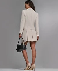 Karl Lagerfeld Paris Womens Cropped Notch Lapel Jacket Sleeveless Mock Neck Top Pleated Mini Skirt
