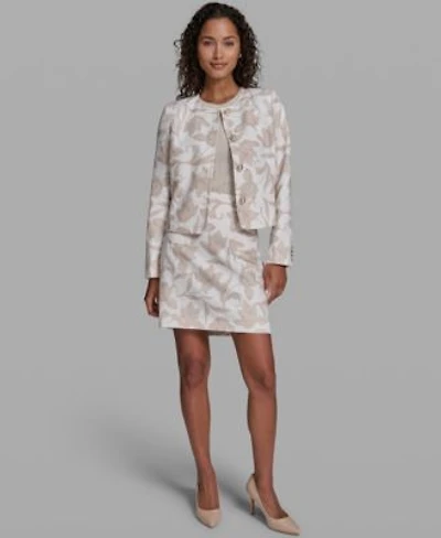 Karl Lagerfeld Paris Womens Cropped Woven Jacket Crew Neck Sweater Printed Mini Skirt