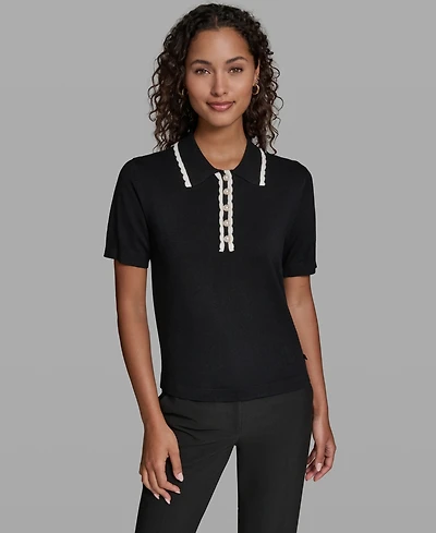 Karl Lagerfeld Paris Women's Short-Sleeve Collared Sweater