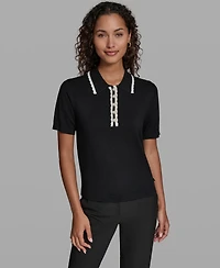 Karl Lagerfeld Paris Women's Short-Sleeve Collared Sweater