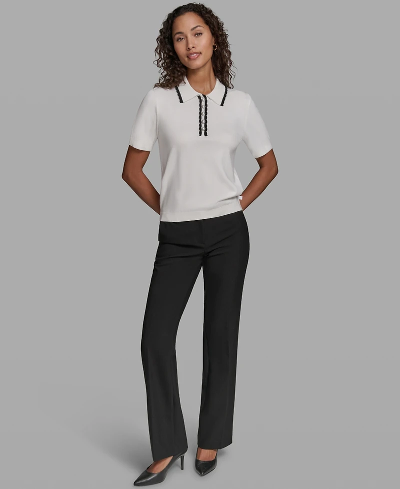 Karl Lagerfeld Paris Women's Short-Sleeve Collared Sweater