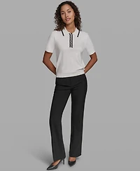 Karl Lagerfeld Paris Women's Short-Sleeve Collared Sweater