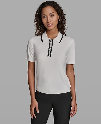 Karl Lagerfeld Paris Women's Short-Sleeve Collared Sweater