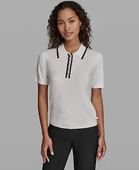 Karl Lagerfeld Paris Women's Short-Sleeve Collared Sweater