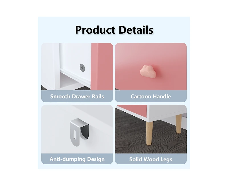 sumyeg Kids 3 Drawer Dresser Baby Nightstand Storage Cabinet