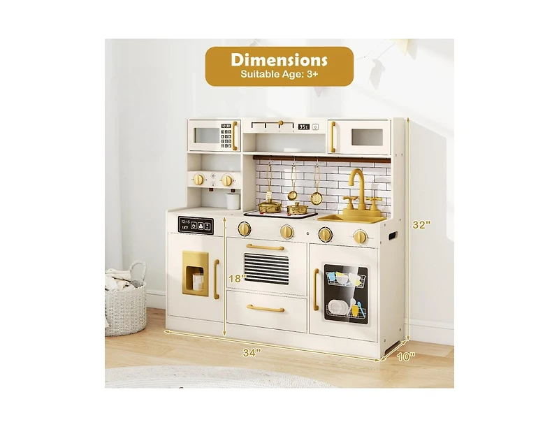 Slickblue Kids Toy Kitchen Set with Cooking Stove and Water Dispenser Playset