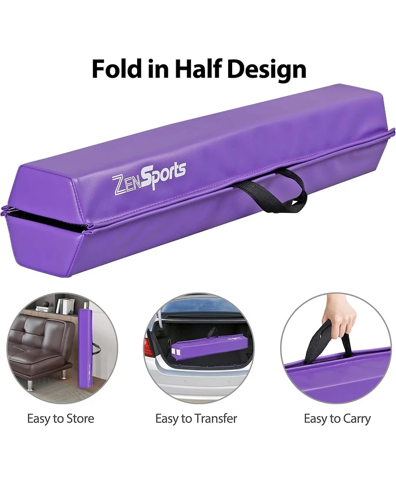 Zeny 6ft Folding Gymnastics Balance Beam Foam Floor Balance Beam Bar with Anti-Slip Base Walking Beams Home Gymnastics Equipment