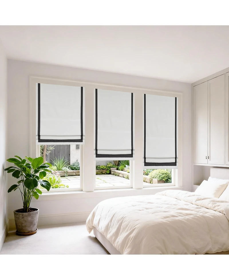 Shadisfy Cordless Pull Down Blackout Roman Shade with Ribbon Border