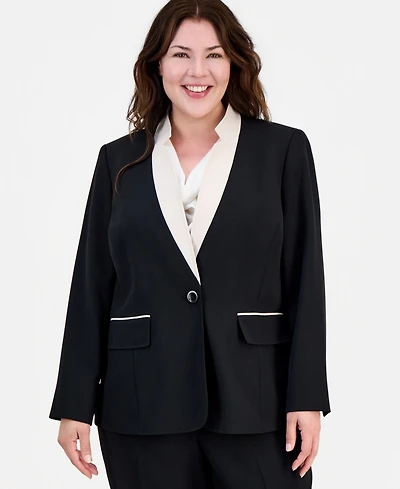 Kasper Plus Contrast Collar One-Button Blazer