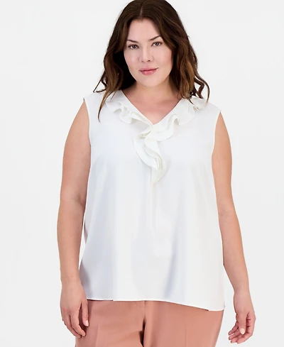 Kasper Plus Ruffled Sleeveless Top