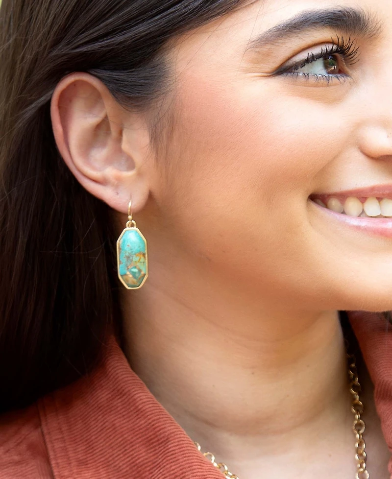 Barse Dolce Teal Blue Turquoise Matrix Golden Drop Earrings