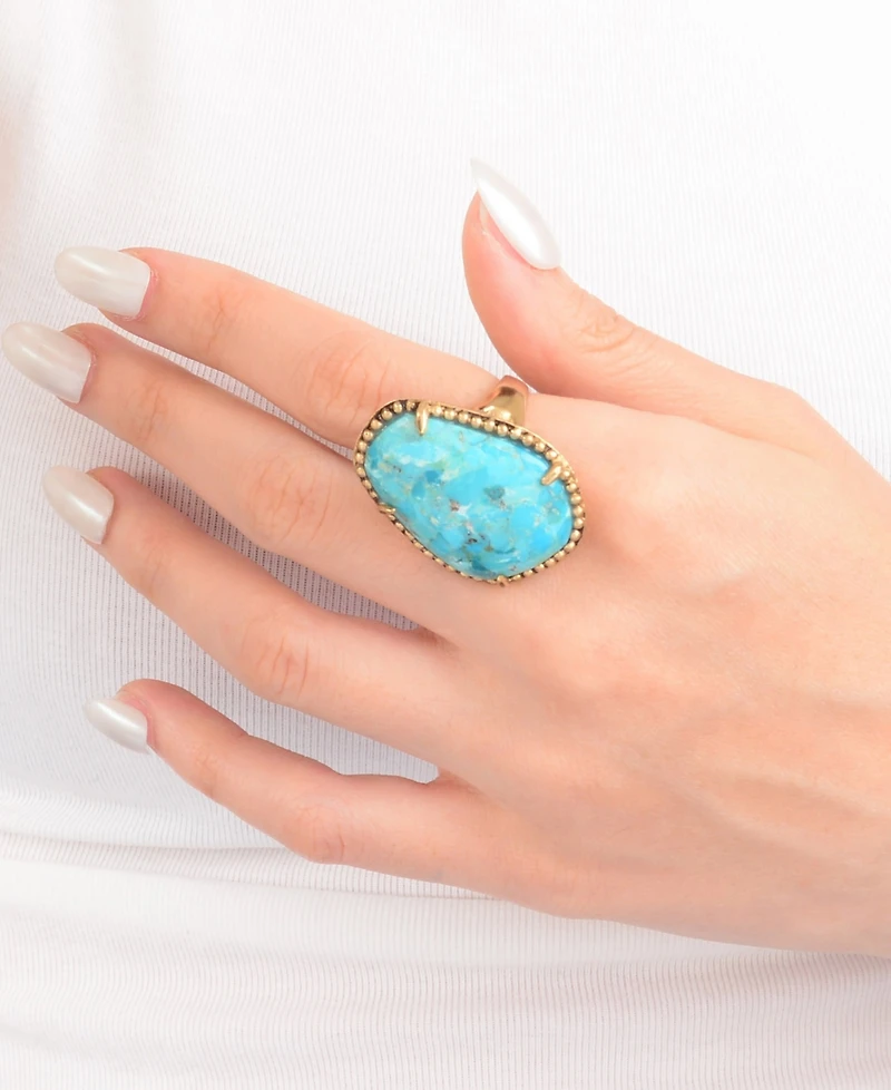 Barse Refined Blue Turquoise Golden Statement Ring