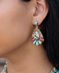 Barse Dalmatian Jasper Colorful Golden Drop Earrings
