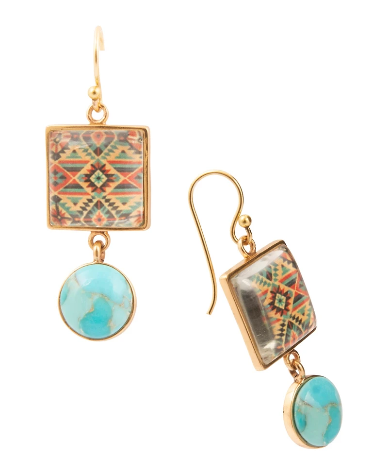 Brarse Native Weave Blue Turquoise Golden Drop Earrings