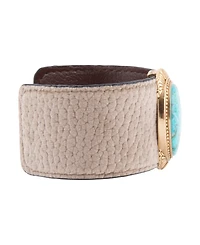 Barse Blue Turquoise Velvet Cuff Golden Bracelet