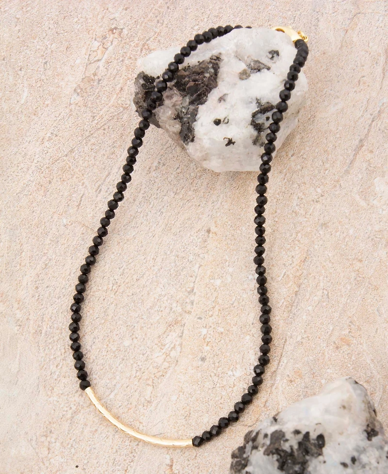 Barse Black Onyx Golden Bar Necklace