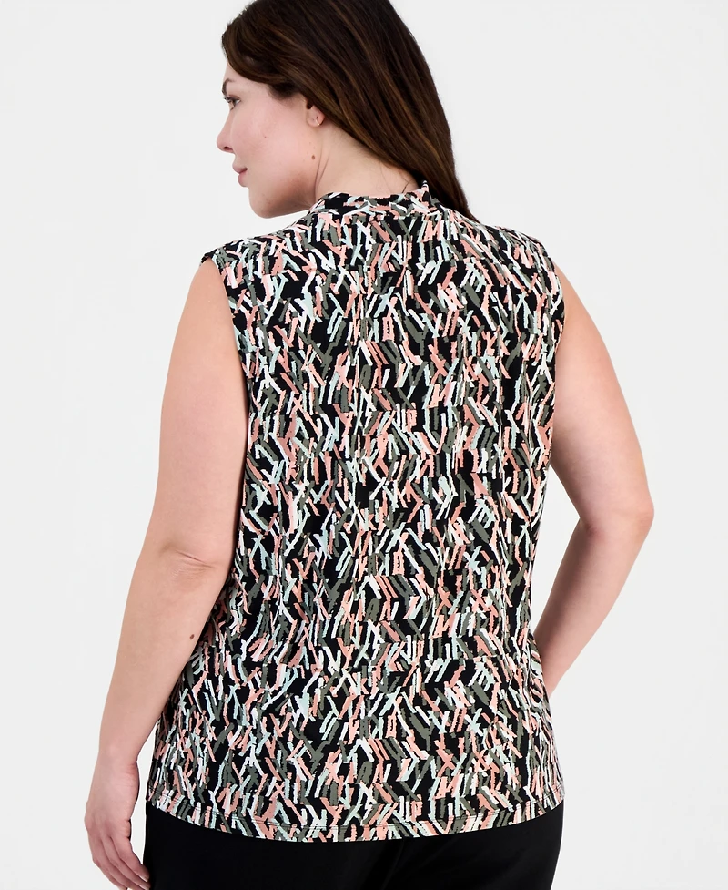 Kasper Plus Printed Knot-Neck Sleeveless Top