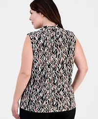 Kasper Plus Printed Knot-Neck Sleeveless Top