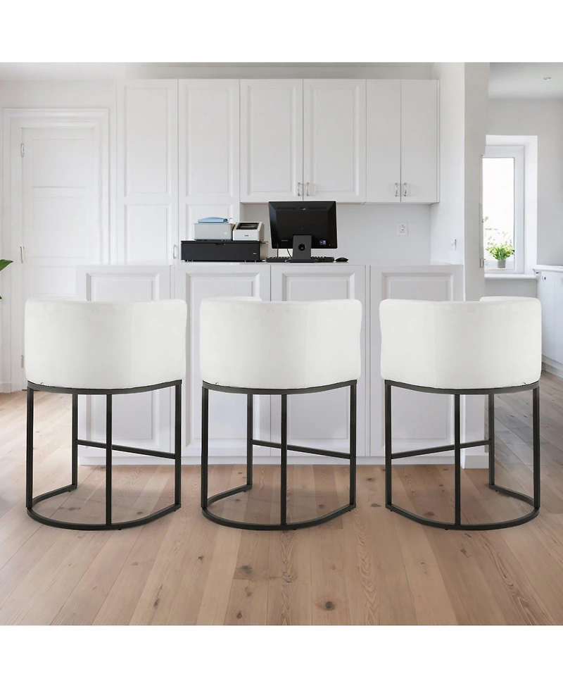 Gouun 25 in Counter Height Fabric Bar Stool Set of 3 with Backrest, Arm, Metal Frame, and Footrest