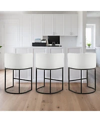 Gouun 25 in Counter Height Fabric Bar Stool Set of 3 with Backrest, Arm, Metal Frame, and Footrest