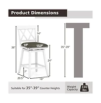 Gouun 24 in Swivel Counter Height Bar Stool Set of 2 with Linen Cushion and Curved Backrest