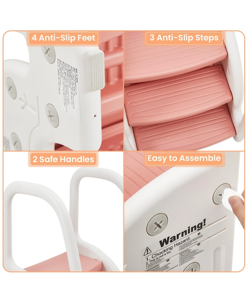 gaomon Toddler 3 Step Stool, Plastic Children Learning Helper Stool with Side Handles for Bathroom Sink