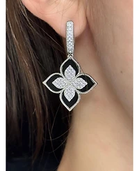 Suzy Levian Sterling Silver Cubic Zirconia Flower Clover Hanging Earrings