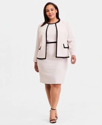Kasper Plus Size Colorblocked Sheath Dress Cardigan Jacket