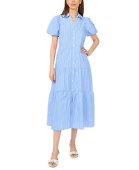 CeCe Women's Short-Sleeve Collared Midi Tiered Cotton Shirt Dress