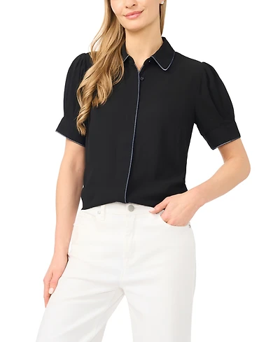 CeCe Women's Short-Sleeve Button-Up Top