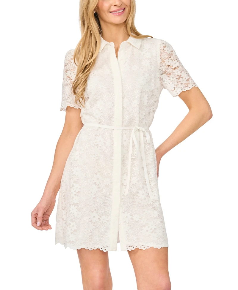 CeCe Women's Short-Sleeve Collared Belted Dress