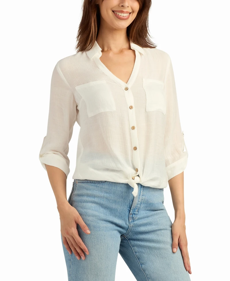 Bcx Women's Texture Gauze Button-Up Shirt